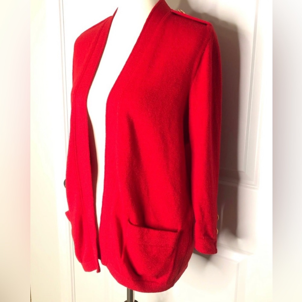 St. John Open Front Cardigan - Red w/ Gold Buttons